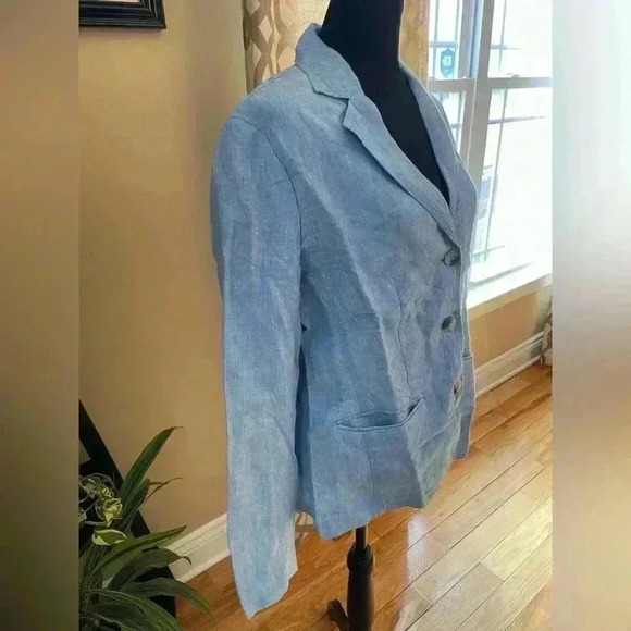 LL BEAN Women's Blue 100% Linen Jacket Blazer 3 Button 287688 Size M Reg NWOT - Picture 2 of 14